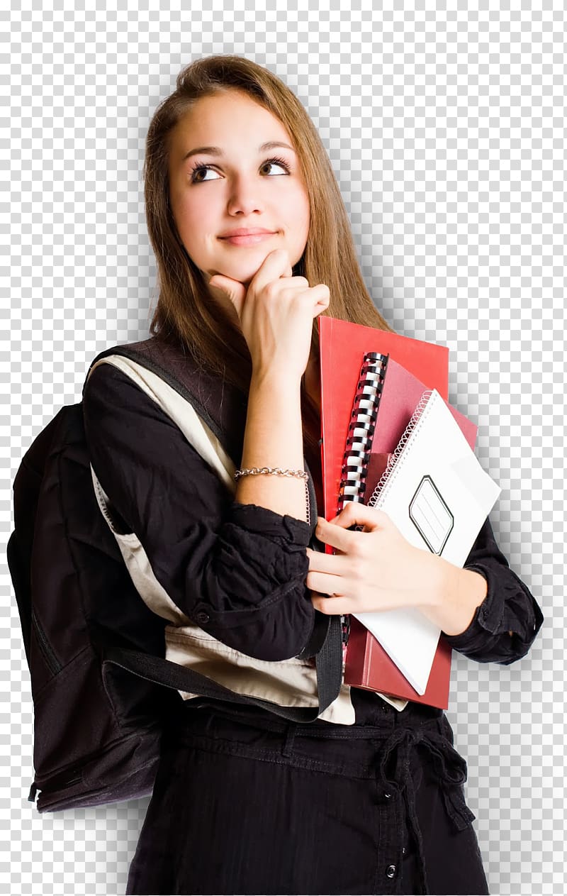 thinking woman in black dress holding books illustration, Student Community college University High school, student transparent background PNG clipart
