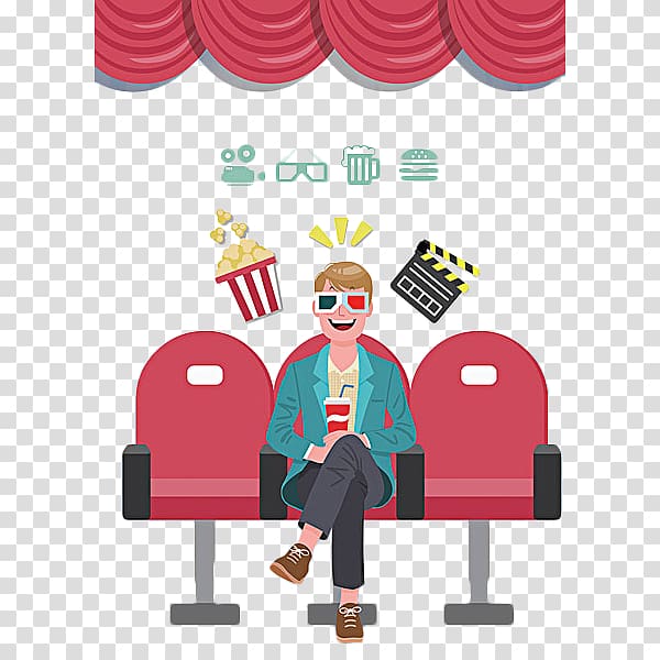 Cinema Film , A man who watches movies at a cartoon Theater transparent background PNG clipart