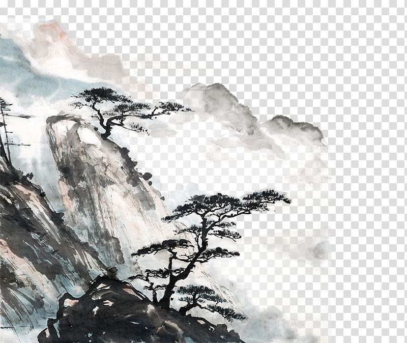 black trees and mountains painting, Acupuncture for Body, Mind and Spirit Acupuncture Desk Reference: Your Guide to Complete Knowledge Shonishin: The Art of Non-Invasive Paediatric Acupuncture Inside the Mind of Awareness Poetry for the Soul: Uplifting Mind, Body and Spirit, Ink landscape mountain fog transparent background PNG clipart