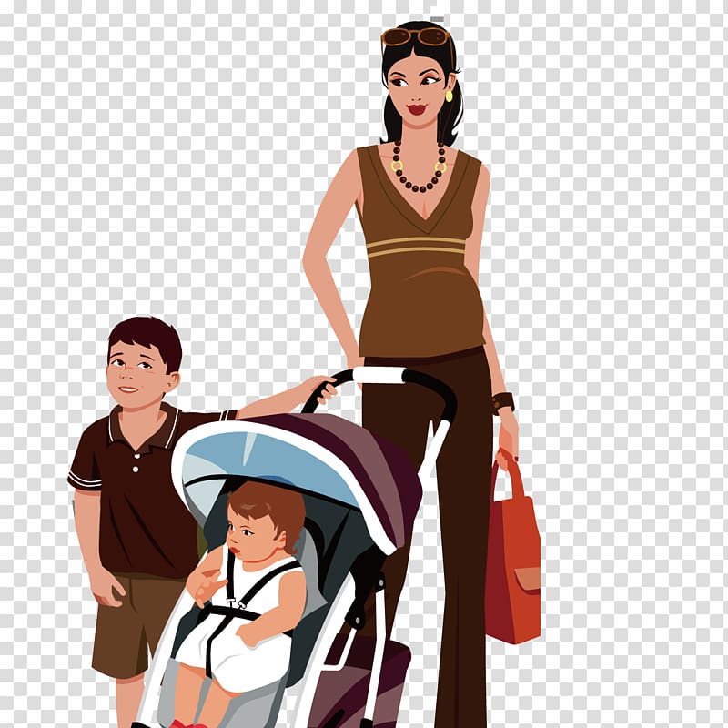Cartoon Mother Illustration, Leading the baby\'s mother transparent background PNG clipart