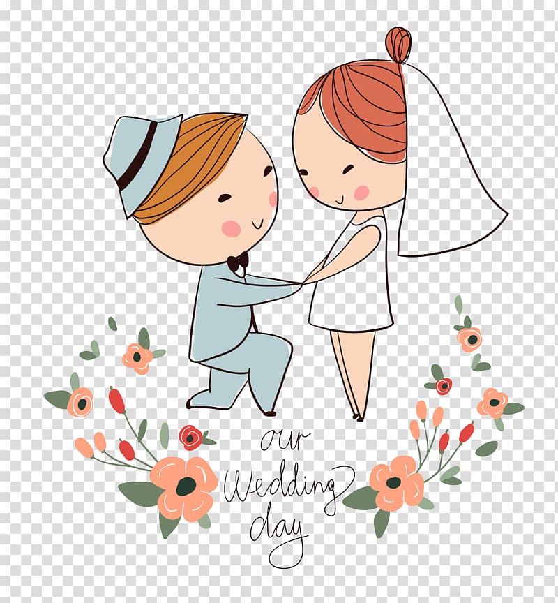 wedding couple illustration, Wedding invitation Drawing, Hand drawn cartoon characters Wedding transparent background PNG clipart