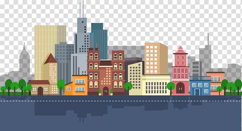 city near body of water , Business, city flat transparent background PNG clipart