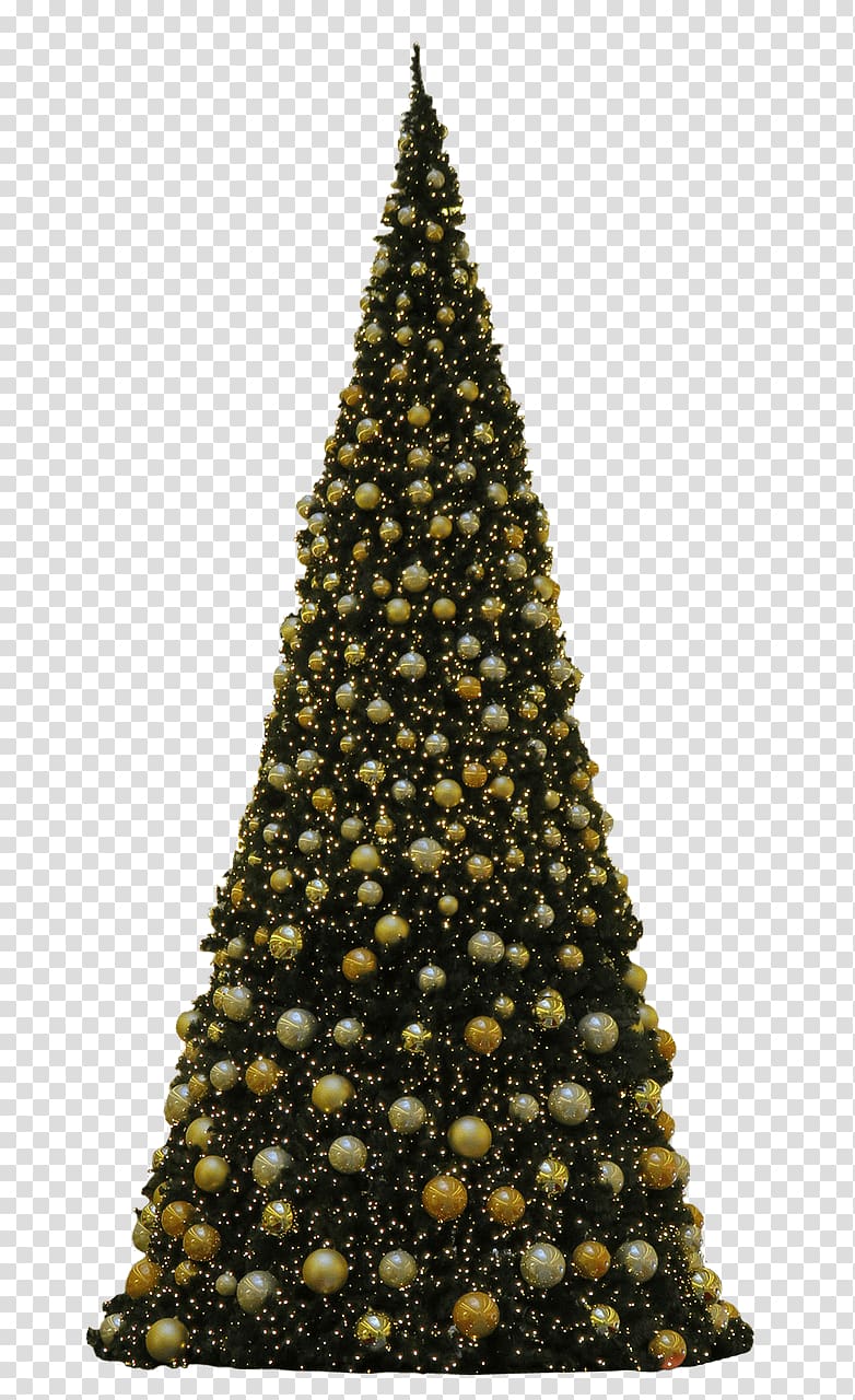 of green Christmas tree with brown bauble lot, Christmas Tree Golden Baubles transparent background PNG clipart