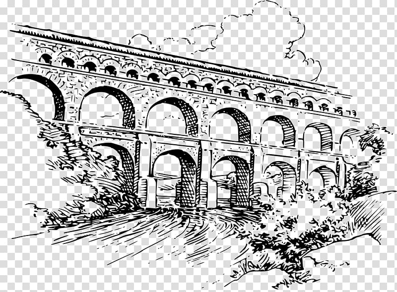 Pont du Gard Roman aqueduct Drawing , roman transparent background PNG clipart
