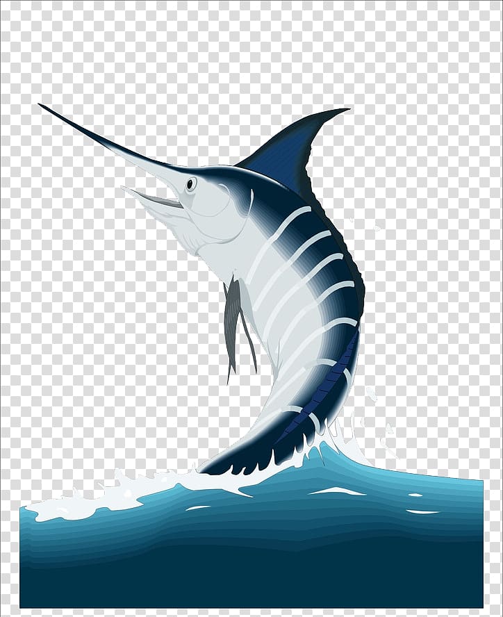 Swordfish Atlantic blue marlin, Deep sea fish painted blue effect element transparent background PNG clipart