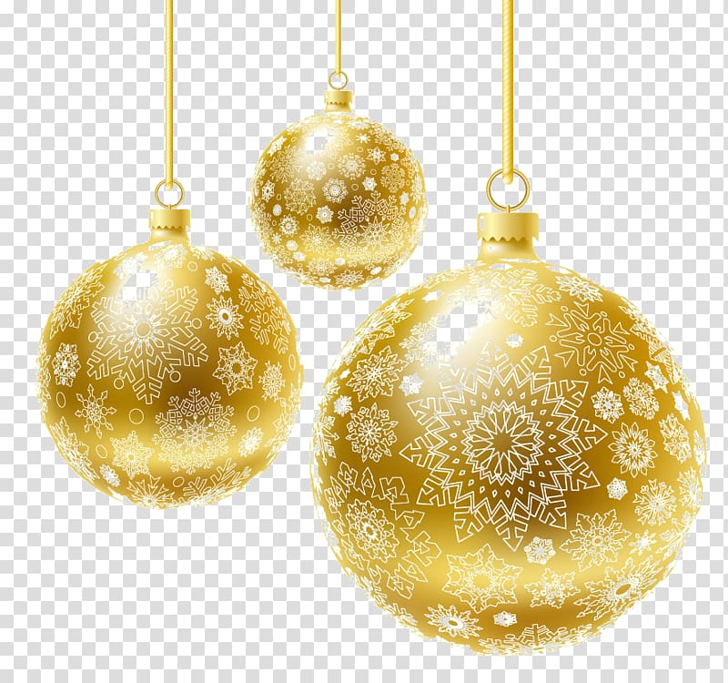 three golden bauble balls, Christmas ornament Christmas decoration Christmas tree , Creative Christmas transparent background PNG clipart