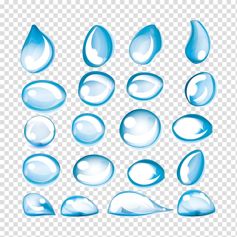 Water Drop Blue, Various water droplets transparent background PNG clipart