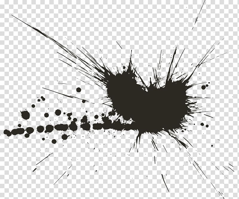 Black and white Drawing Ink, Black colour splash effect transparent background PNG clipart