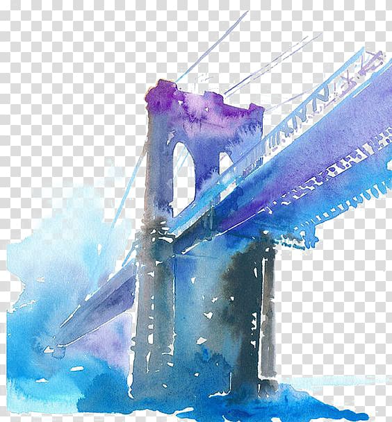 Brooklyn Bridge Watercolor painting, Cable-stayed bridge transparent background PNG clipart