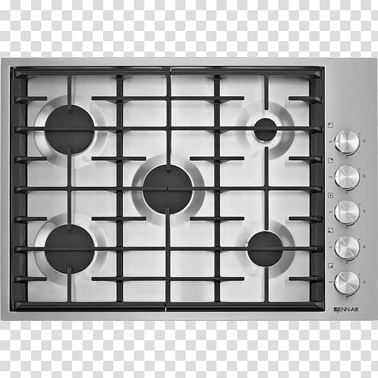 grey and black 5-burner gas cooktop, Cooking Ranges Gas burner Jenn-Air Gas stove Home appliance, Top View stove transparent background PNG clipart