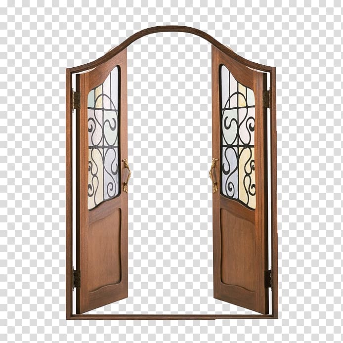 Window Door Wood Model House, Brown carved door open transparent background PNG clipart