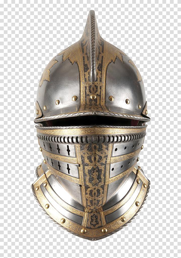 grey and brown knight helmet, Middle Ages Knight Helmet Plate armour , Western Cavalier Helmet transparent background PNG clipart