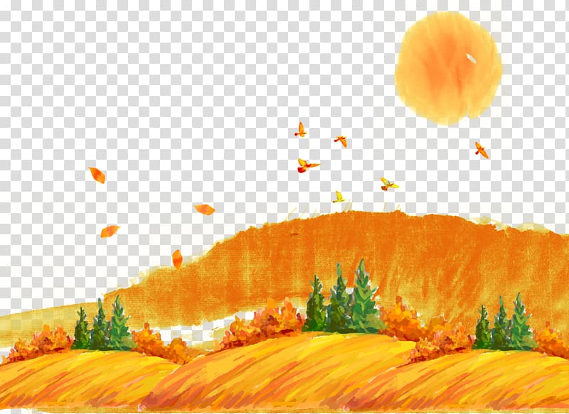 Autumn , Hand painted autumn landscape on the outskirts of the mountain transparent background PNG clipart