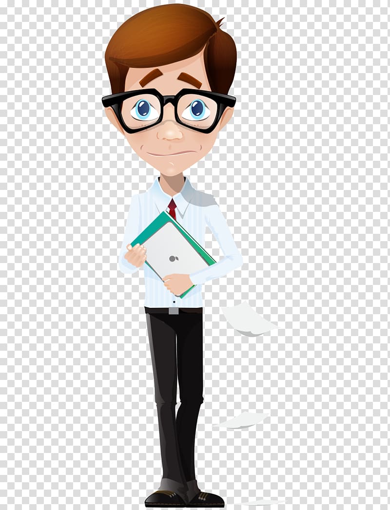 man holding papers , Businessperson Cartoon Flyer, Cartoon Books in hand-painted glasses middle-aged business people transparent background PNG clipart