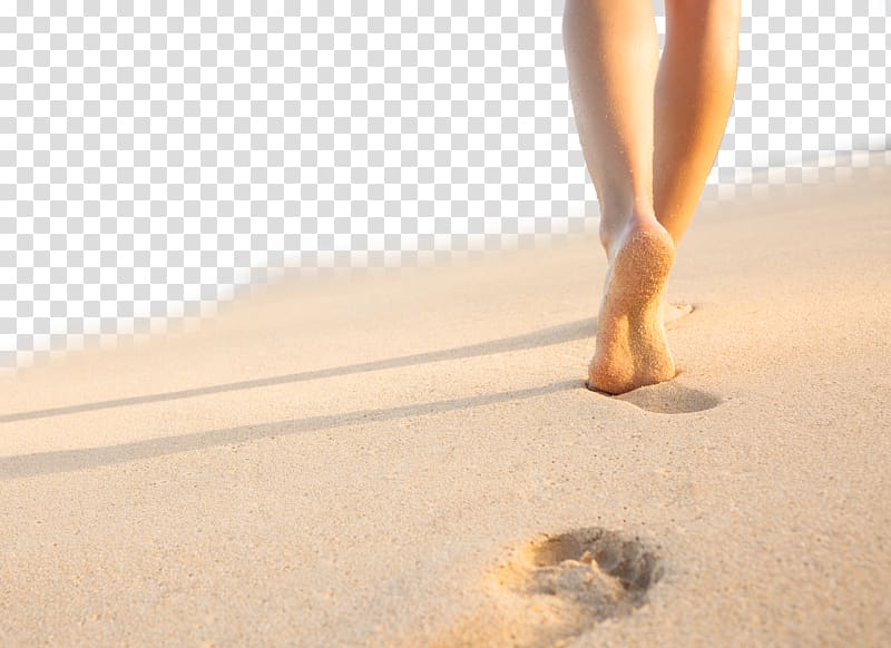 person walking on sand, Footprint Beach Sand Sole, Woman on the beach Footprints transparent background PNG clipart