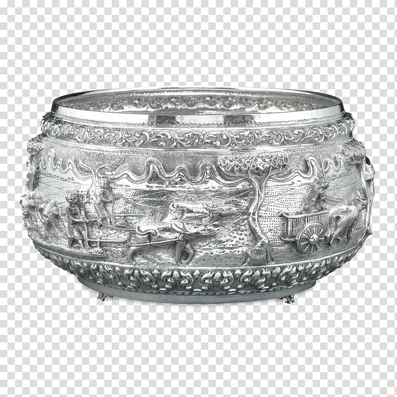 Household silver Bowl Burmese language Tableware, silver transparent background PNG clipart