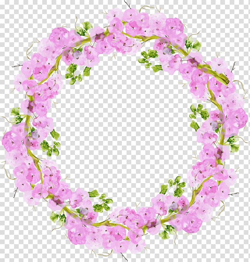 pink petaled flowers wreath illustration, Floral design Pink Wreath Watercolor painting, Pink floral wreath transparent background PNG clipart