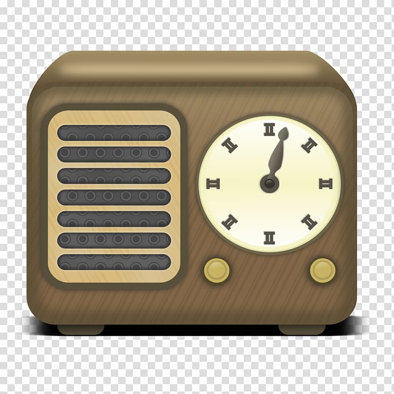 Golden Age of Radio Microphone Antique radio, Brown wood vintage alarm clock transparent background PNG clipart