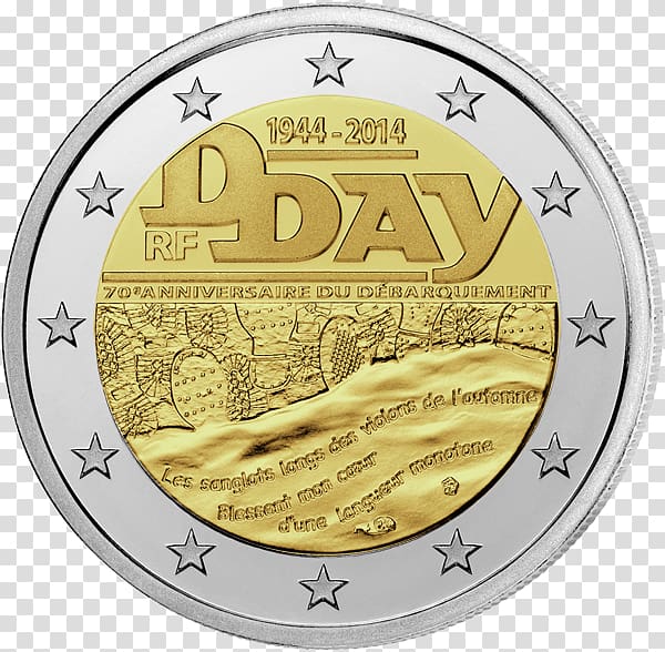 Normandy landings Operation Overlord Invasion of Normandy 2 euro commemorative coins, Coin transparent background PNG clipart