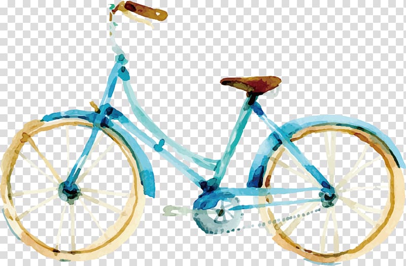 teal and brown cruiser bike , Watercolor bike design transparent background PNG clipart