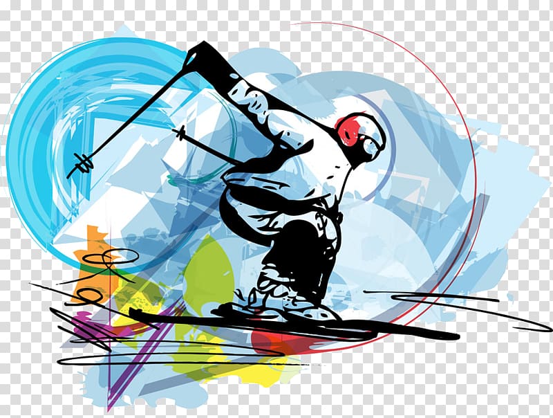 painting of person skiing, Alpine skiing Freestyle skiing, Skiing transparent background PNG clipart
