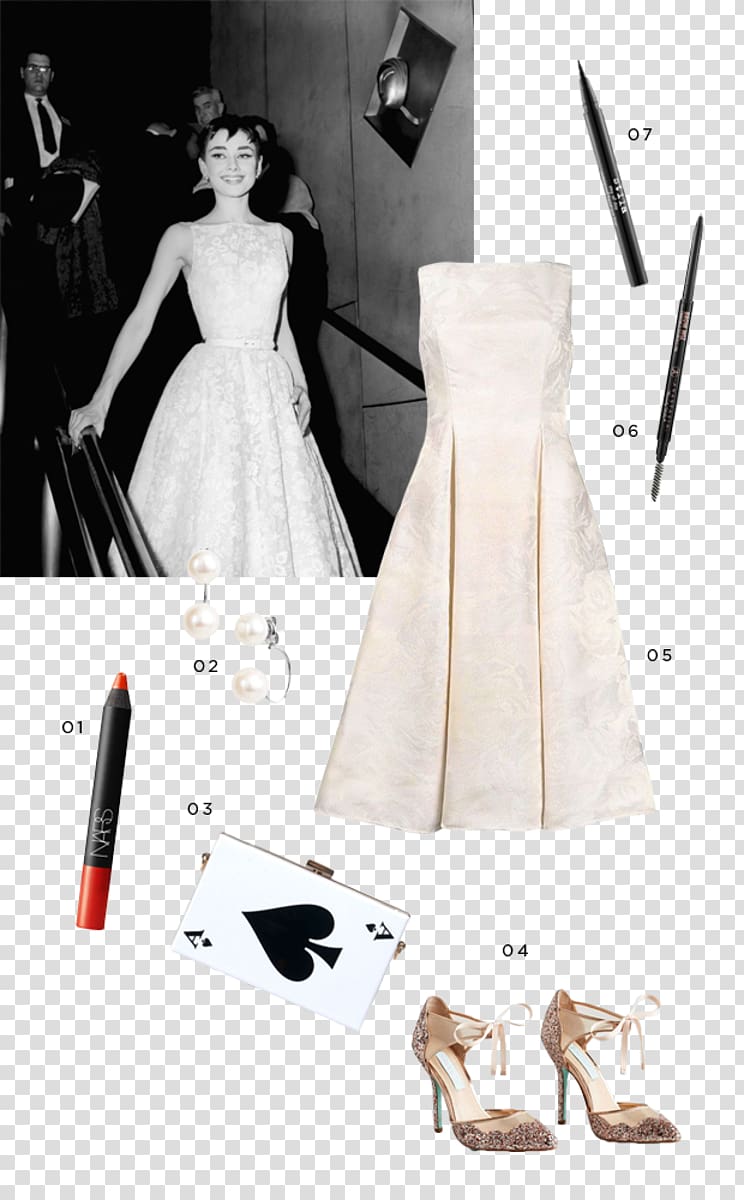 White floral Givenchy dress of Audrey Hepburn 26th Academy Awards Academy Award for Best Actress, actor transparent background PNG clipart
