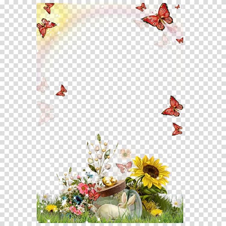 red butterflies above sunflower , frame Android , Sunflower Flower Frame transparent background PNG clipart