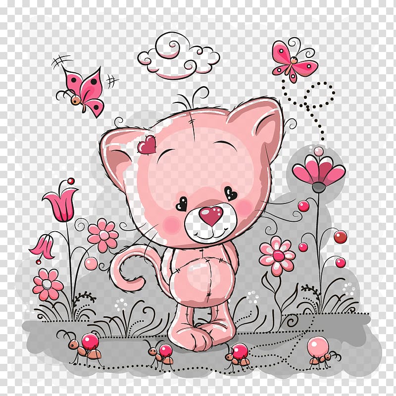 Kitten Giant panda Cuteness Cartoon, Little pink bear transparent background PNG clipart