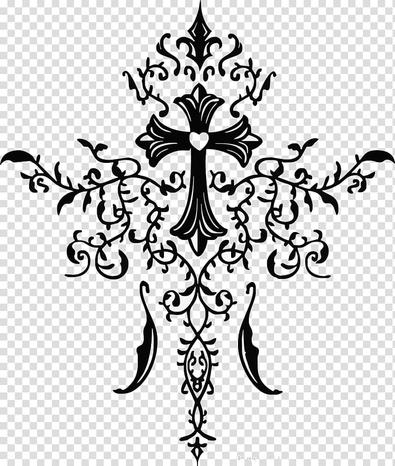cross painting, Christian cross Crucifixion, Black and white crows heart transparent background PNG clipart