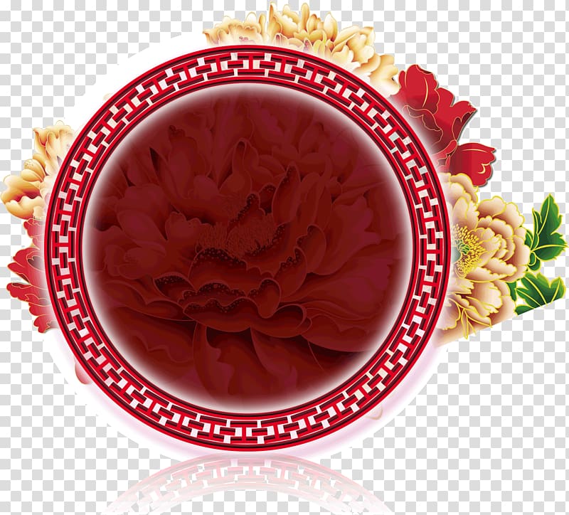 China Red Mid-Autumn Festival , Classical floral decoration transparent background PNG clipart
