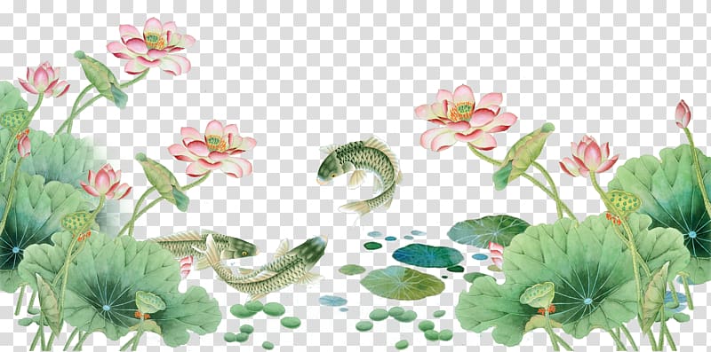 pink flowers illustration, Nelumbo nucifera, Hand-painted lotus decorative pattern transparent background PNG clipart