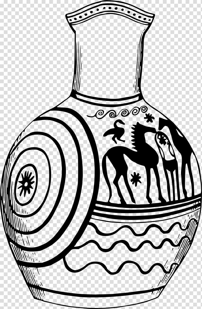 Black and white Line art Vase Drawing Ancient Greek art, vases transparent background PNG clipart