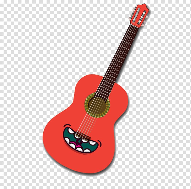 red acoustic guitar, Guitar Cartoon, Creative Guitar transparent background PNG clipart