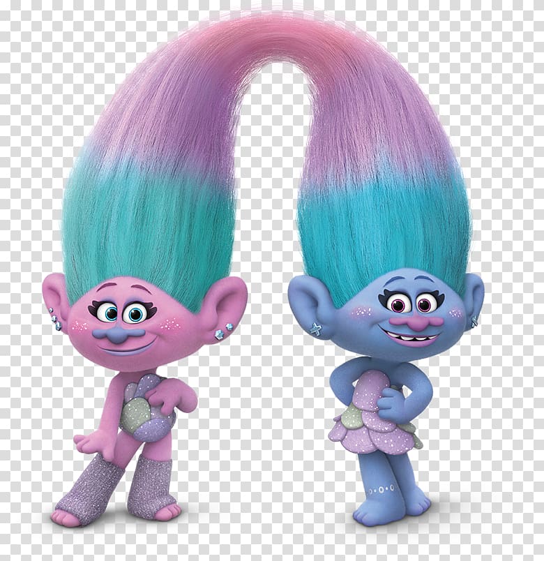 two pink and blue trolls characters, DJ Suki Trolls, troll transparent background PNG clipart