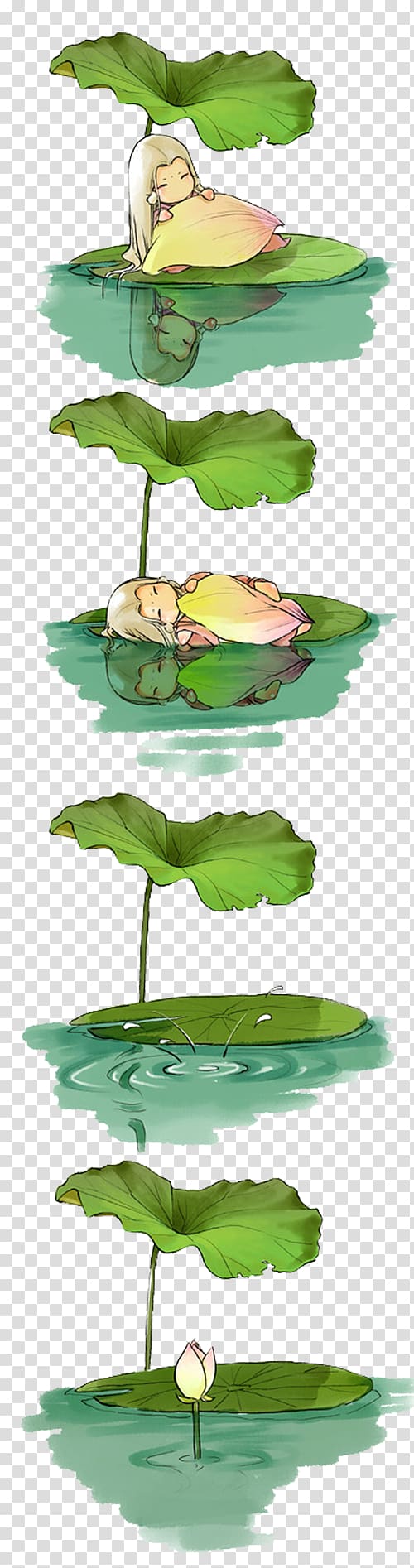 green vine plant illustration, Leaf Comics Illustration, Creative cartoon god cents lotus sleeping map transparent background PNG clipart