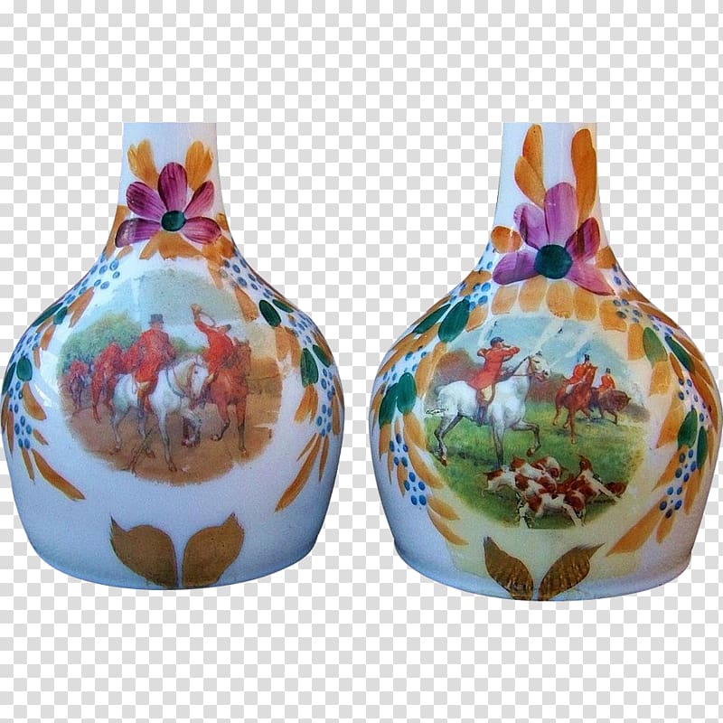 Fox hunting Nail buffing Ceramic Vase, Hand Painted Fox transparent background PNG clipart