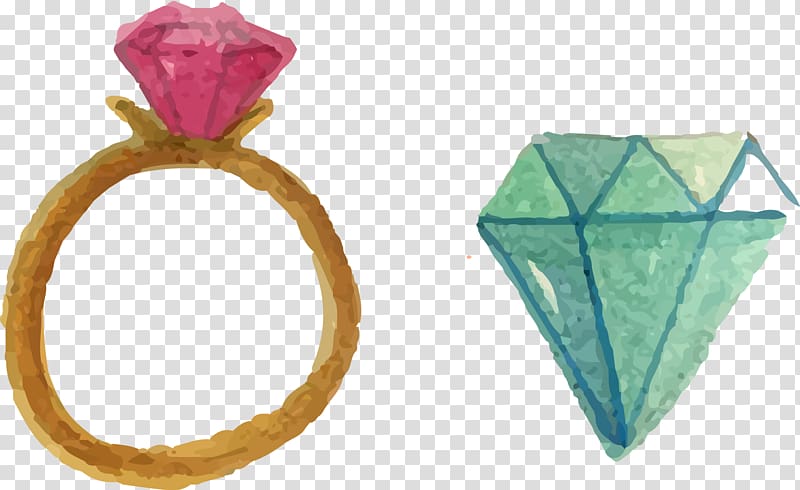 Drawing Watercolor painting Ring, Love diamond ring element transparent background PNG clipart