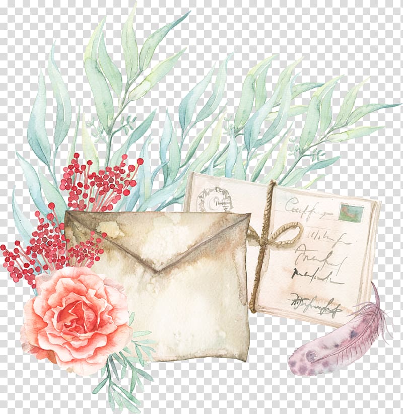 Paper Watercolor painting Envelope, Watercolor postcard envelope feather transparent background PNG clipart