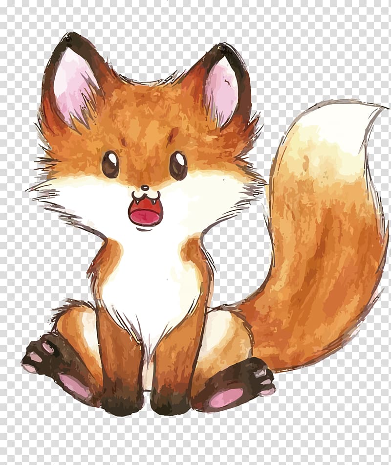 Drawing Fox Watercolor painting, fox transparent background PNG clipart