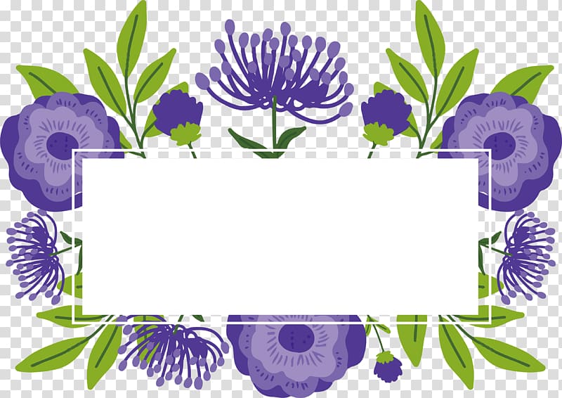 purple flowers border illustration, Purple Computer file, Purple Romantic Flower Title Box transparent background PNG clipart