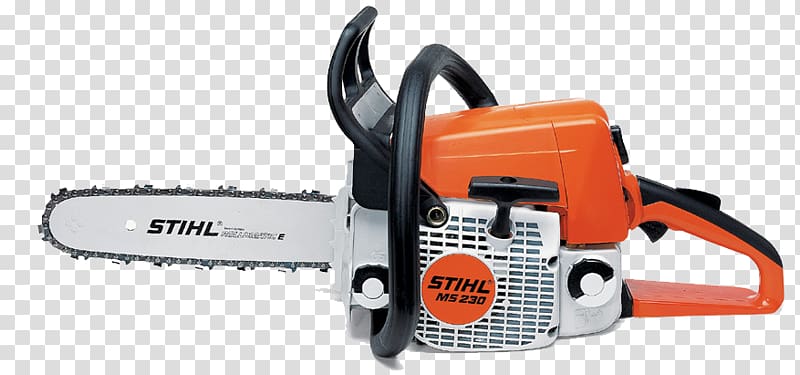orange and white Stihl chainsaw, Stihl Chainsaw Hand tool, Have an orange chainsaw transparent background PNG clipart
