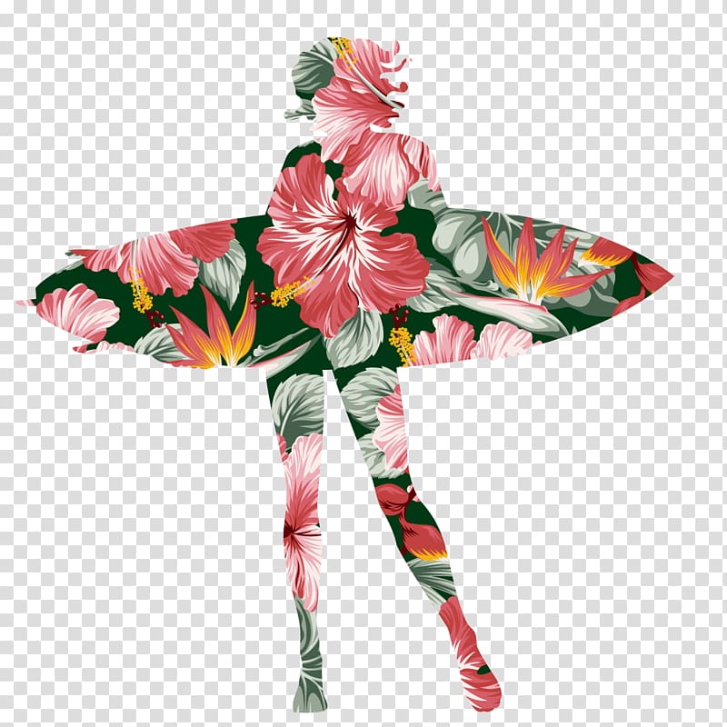 multicolored woman carrying surfboard floral illustration, Printed T-shirt Surfing, Creative Girl transparent background PNG clipart