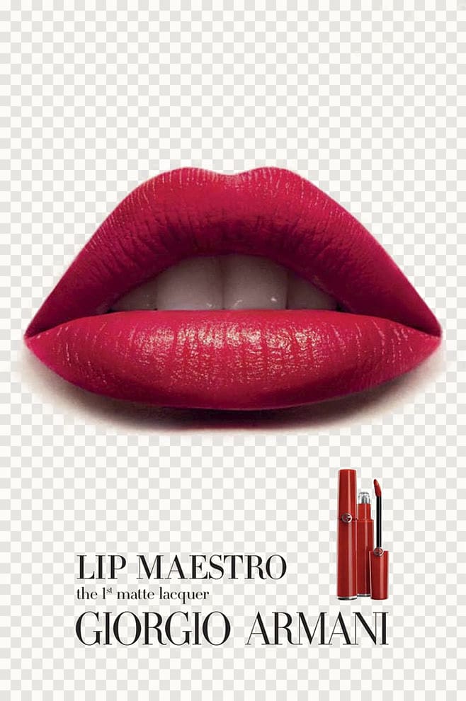 red Giorgio Armani lisptick with text overlay, Armani Chanel Cosmetics Beauty Fashion, Lips transparent background PNG clipart