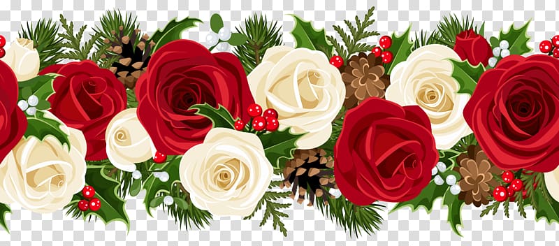 Rose Christmas Flower , Christmas Rose Garland , white and red rose artwork transparent background PNG clipart