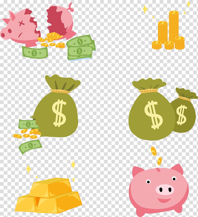 Money bag Saving Gold coin, pig purse and save money transparent background PNG clipart