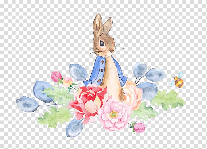 The Tale of Peter Rabbit Watercolor painting , Rabbit and flowers, illustration of rabbit transparent background PNG clipart