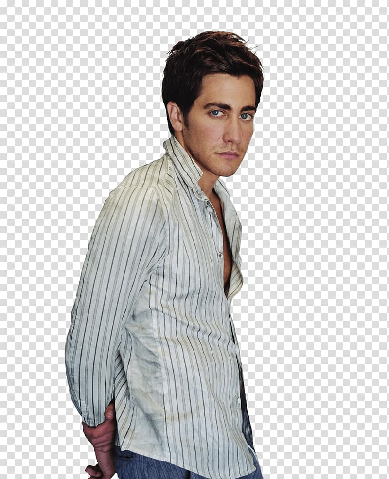 man wearing white and black pinstriped sport shirt, Jake Gyllenhaal Young Side View transparent background PNG clipart