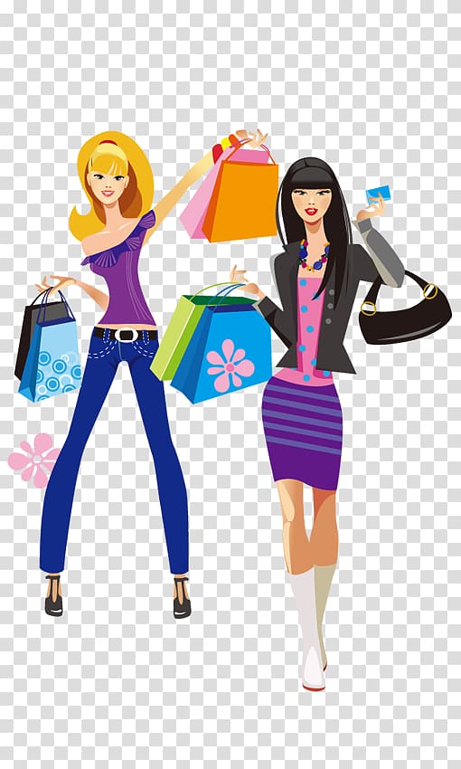 Shopping Fashion Girl Dress, Women shopping together transparent background PNG clipart