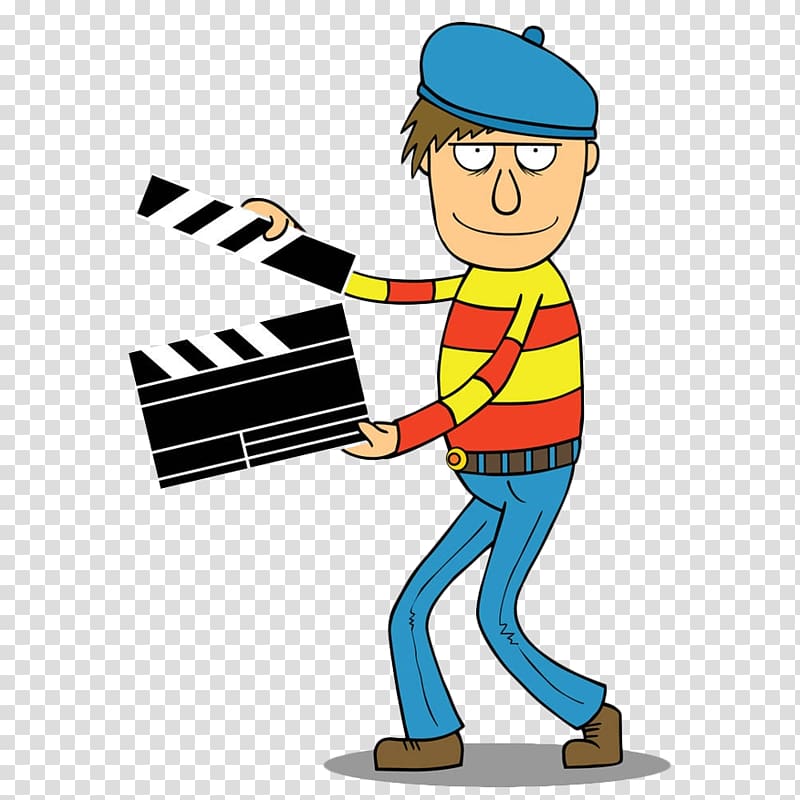 Film director Cartoon Illustration, Cartoon man holding log card transparent background PNG clipart