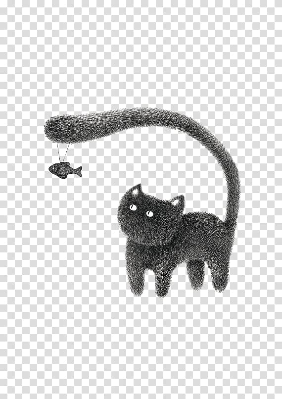 Cat Drawing Illustration, Cat fishing transparent background PNG clipart